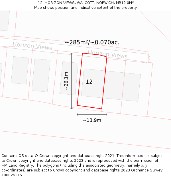 12, HORIZON VIEWS, WALCOTT, NORWICH, NR12 0NY: Plot and title map