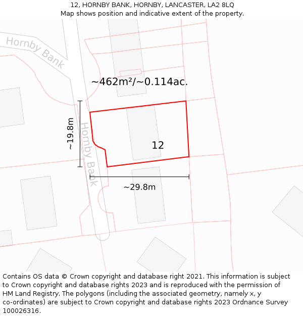 12, HORNBY BANK, HORNBY, LANCASTER, LA2 8LQ: Plot and title map