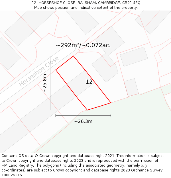 12, HORSESHOE CLOSE, BALSHAM, CAMBRIDGE, CB21 4EQ: Plot and title map