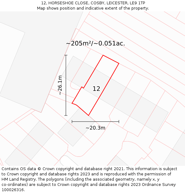 12, HORSESHOE CLOSE, COSBY, LEICESTER, LE9 1TP: Plot and title map