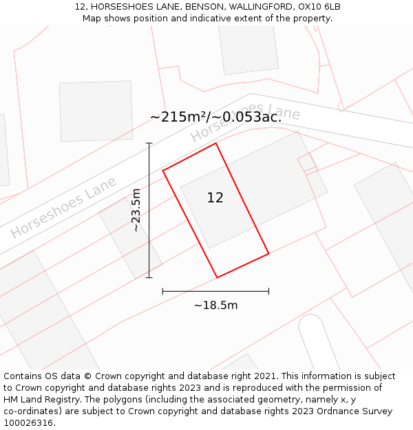 12, HORSESHOES LANE, BENSON, WALLINGFORD, OX10 6LB: Plot and title map