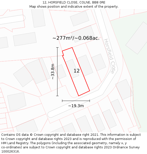 12, HORSFIELD CLOSE, COLNE, BB8 0RE: Plot and title map