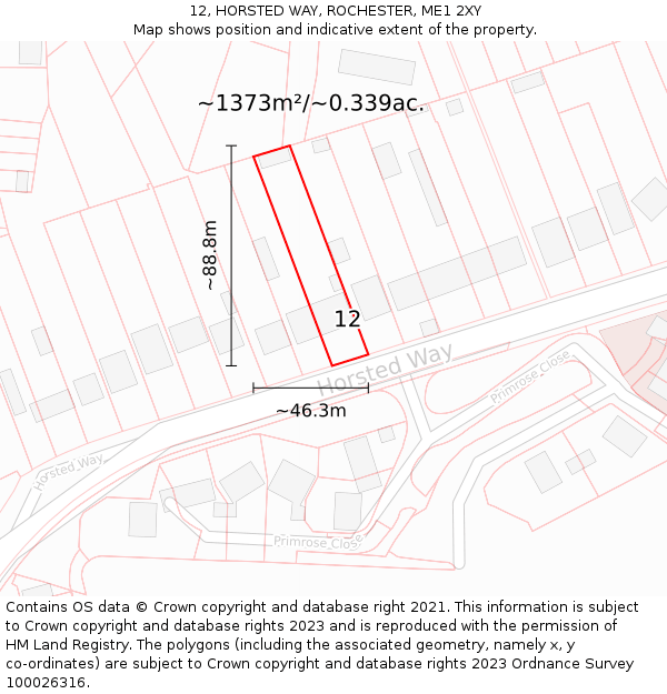 12, HORSTED WAY, ROCHESTER, ME1 2XY: Plot and title map