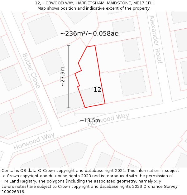 12, HORWOOD WAY, HARRIETSHAM, MAIDSTONE, ME17 1FH: Plot and title map
