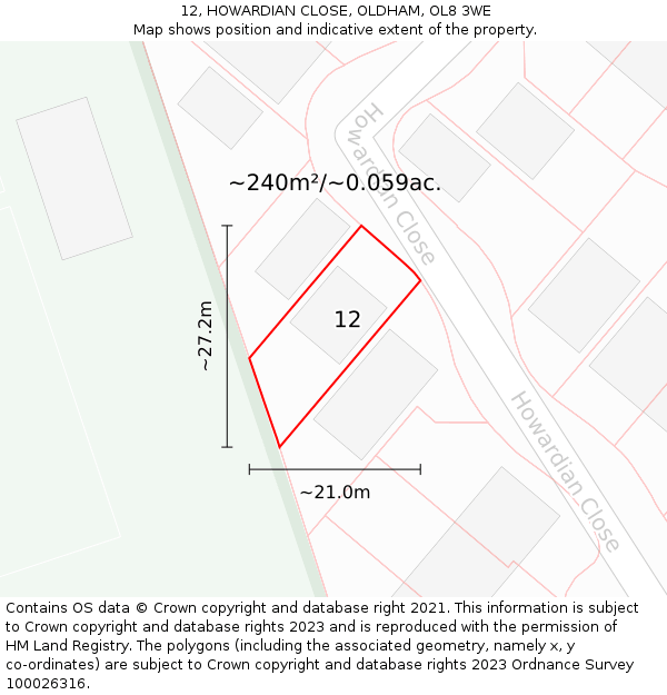 12, HOWARDIAN CLOSE, OLDHAM, OL8 3WE: Plot and title map