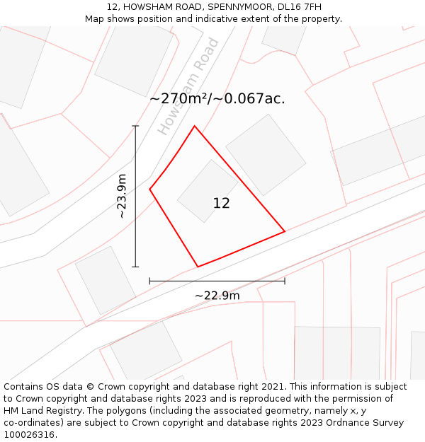 12, HOWSHAM ROAD, SPENNYMOOR, DL16 7FH: Plot and title map