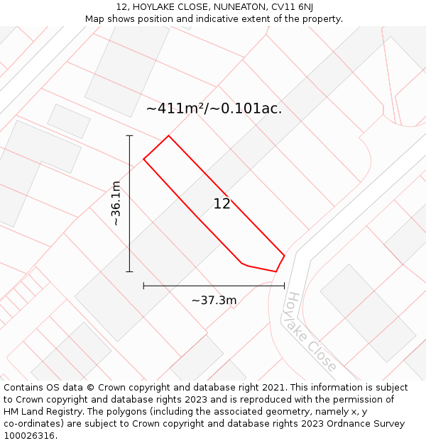 12, HOYLAKE CLOSE, NUNEATON, CV11 6NJ: Plot and title map