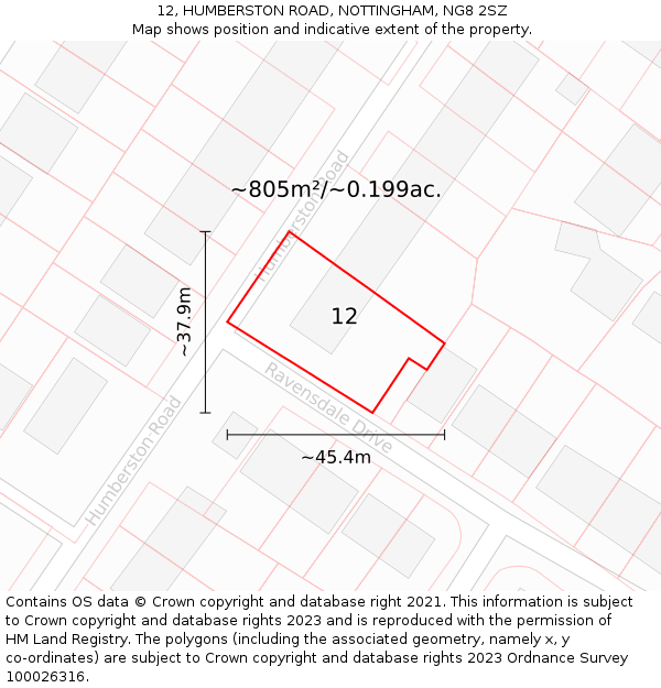 12, HUMBERSTON ROAD, NOTTINGHAM, NG8 2SZ: Plot and title map