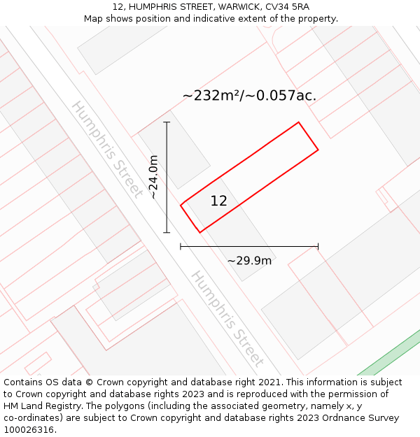 12, HUMPHRIS STREET, WARWICK, CV34 5RA: Plot and title map