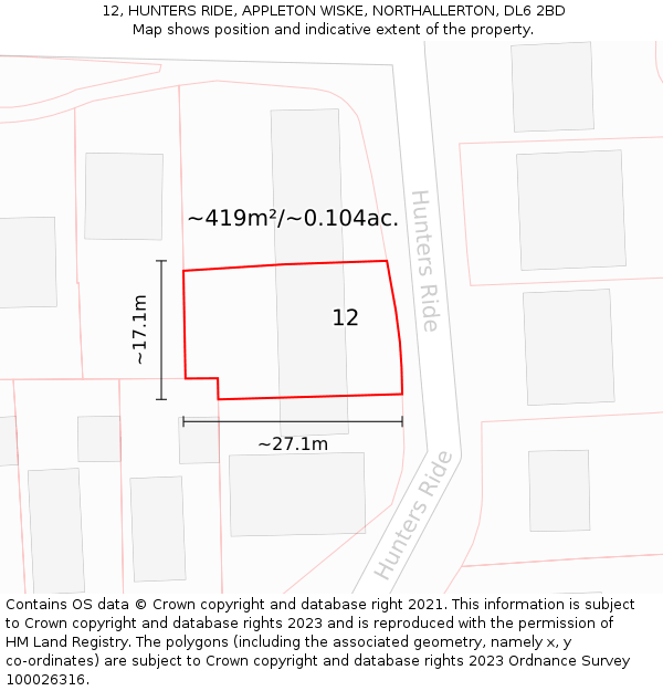 12, HUNTERS RIDE, APPLETON WISKE, NORTHALLERTON, DL6 2BD: Plot and title map