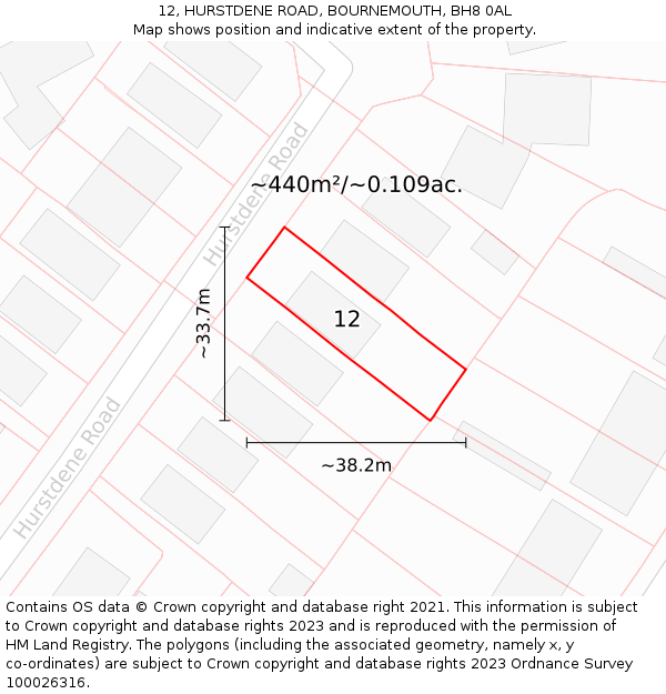 12, HURSTDENE ROAD, BOURNEMOUTH, BH8 0AL: Plot and title map