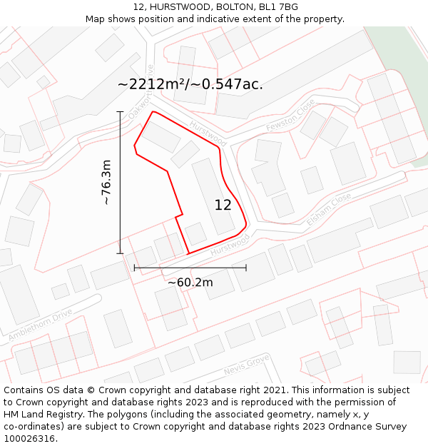 12, HURSTWOOD, BOLTON, BL1 7BG: Plot and title map