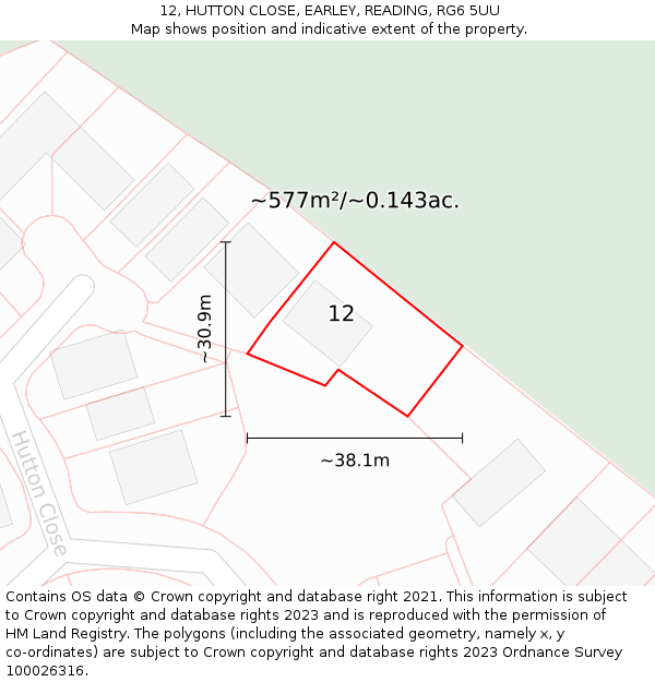 12, HUTTON CLOSE, EARLEY, READING, RG6 5UU: Plot and title map