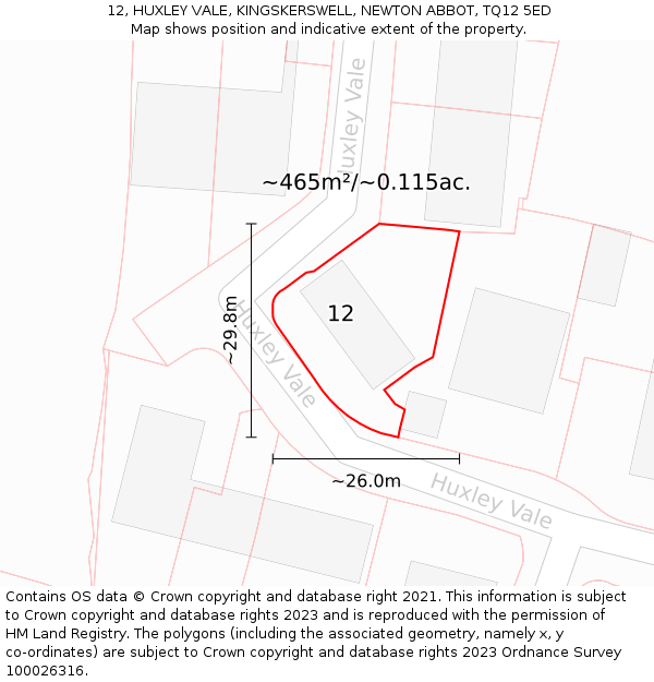 12, HUXLEY VALE, KINGSKERSWELL, NEWTON ABBOT, TQ12 5ED: Plot and title map