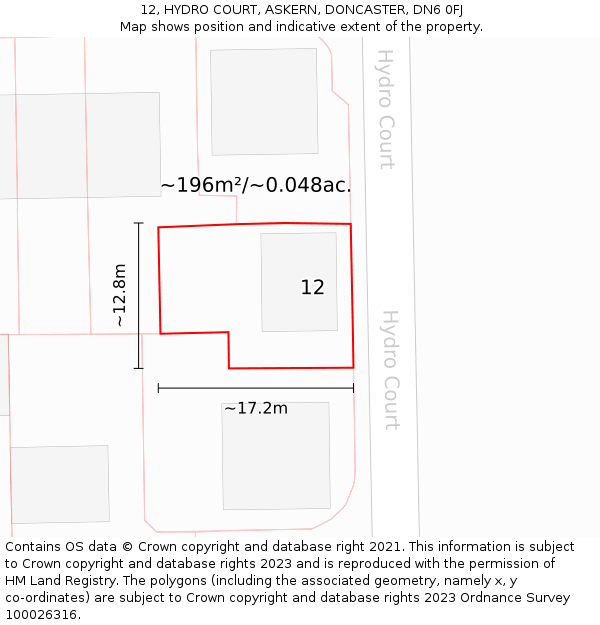 12, HYDRO COURT, ASKERN, DONCASTER, DN6 0FJ: Plot and title map