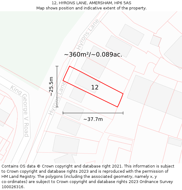 12, HYRONS LANE, AMERSHAM, HP6 5AS: Plot and title map