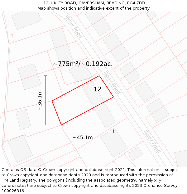 12, ILKLEY ROAD, CAVERSHAM, READING, RG4 7BD: Plot and title map