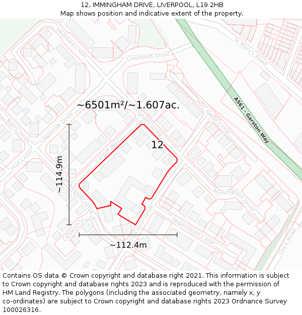 12, IMMINGHAM DRIVE, LIVERPOOL, L19 2HB: Plot and title map