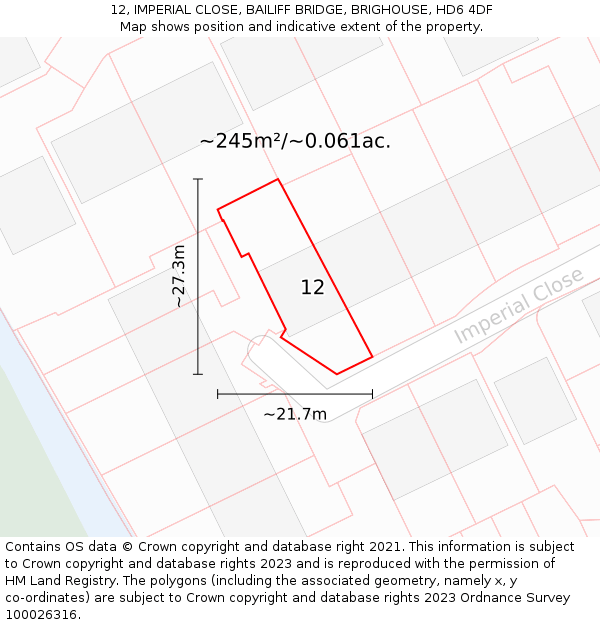 12, IMPERIAL CLOSE, BAILIFF BRIDGE, BRIGHOUSE, HD6 4DF: Plot and title map