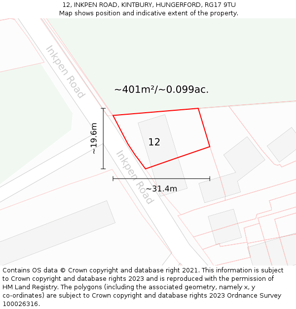 12, INKPEN ROAD, KINTBURY, HUNGERFORD, RG17 9TU: Plot and title map