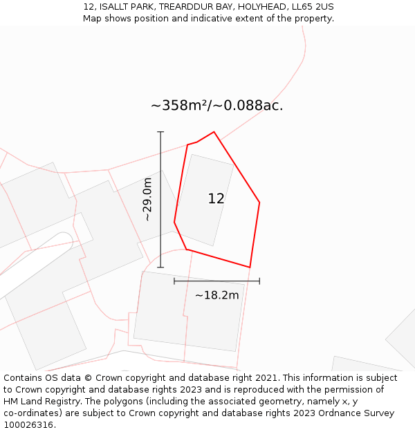 12, ISALLT PARK, TREARDDUR BAY, HOLYHEAD, LL65 2US: Plot and title map