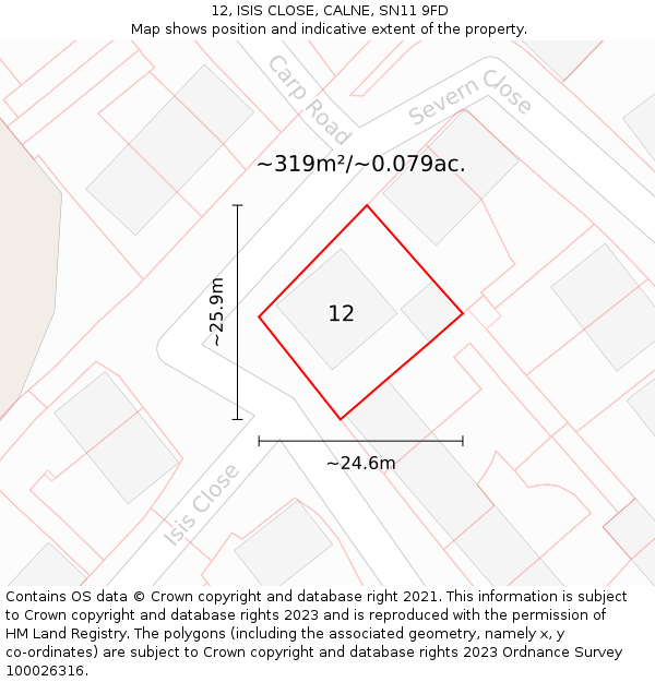 12, ISIS CLOSE, CALNE, SN11 9FD: Plot and title map