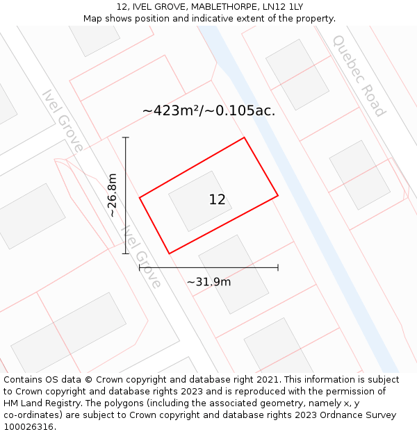 12, IVEL GROVE, MABLETHORPE, LN12 1LY: Plot and title map