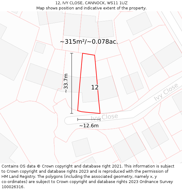 12, IVY CLOSE, CANNOCK, WS11 1UZ: Plot and title map