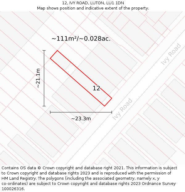 12, IVY ROAD, LUTON, LU1 1DN: Plot and title map