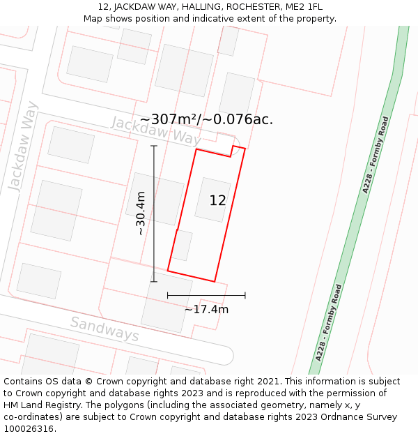 12, JACKDAW WAY, HALLING, ROCHESTER, ME2 1FL: Plot and title map