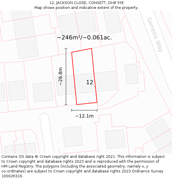 12, JACKSON CLOSE, CONSETT, DH8 5YE: Plot and title map