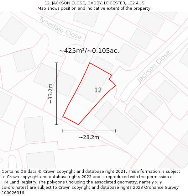 12, JACKSON CLOSE, OADBY, LEICESTER, LE2 4US: Plot and title map