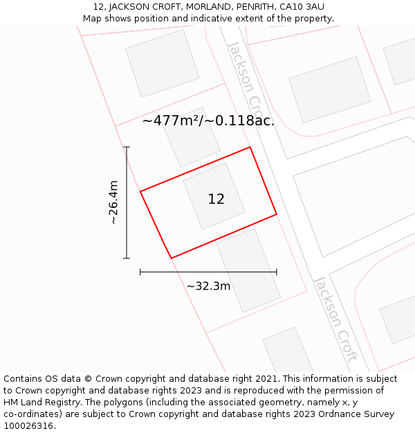 12, JACKSON CROFT, MORLAND, PENRITH, CA10 3AU: Plot and title map