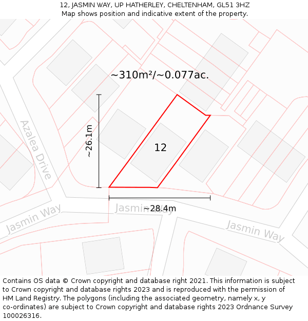 12, JASMIN WAY, UP HATHERLEY, CHELTENHAM, GL51 3HZ: Plot and title map