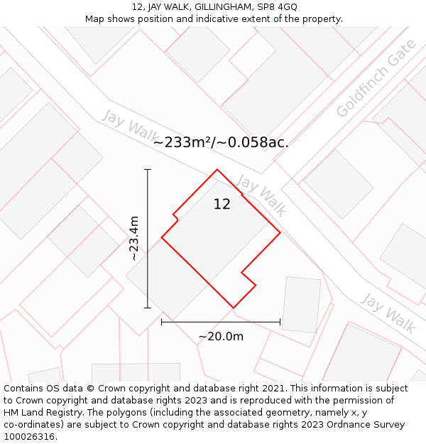 12, JAY WALK, GILLINGHAM, SP8 4GQ: Plot and title map