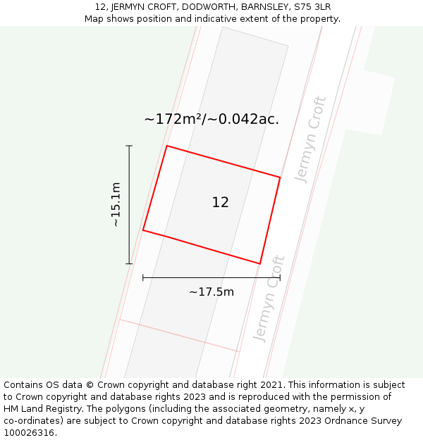 12, JERMYN CROFT, DODWORTH, BARNSLEY, S75 3LR: Plot and title map