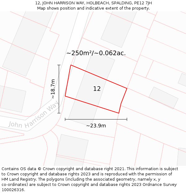 12, JOHN HARRISON WAY, HOLBEACH, SPALDING, PE12 7JH: Plot and title map