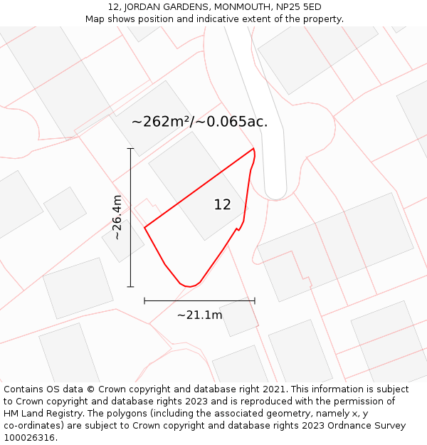 12, JORDAN GARDENS, MONMOUTH, NP25 5ED: Plot and title map