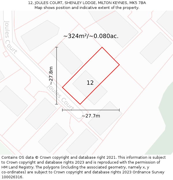 12, JOULES COURT, SHENLEY LODGE, MILTON KEYNES, MK5 7BA: Plot and title map