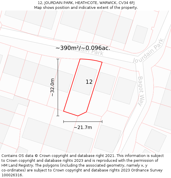 12, JOURDAIN PARK, HEATHCOTE, WARWICK, CV34 6FJ: Plot and title map