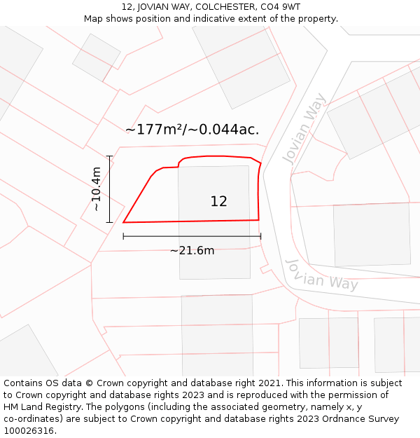 12, JOVIAN WAY, COLCHESTER, CO4 9WT: Plot and title map