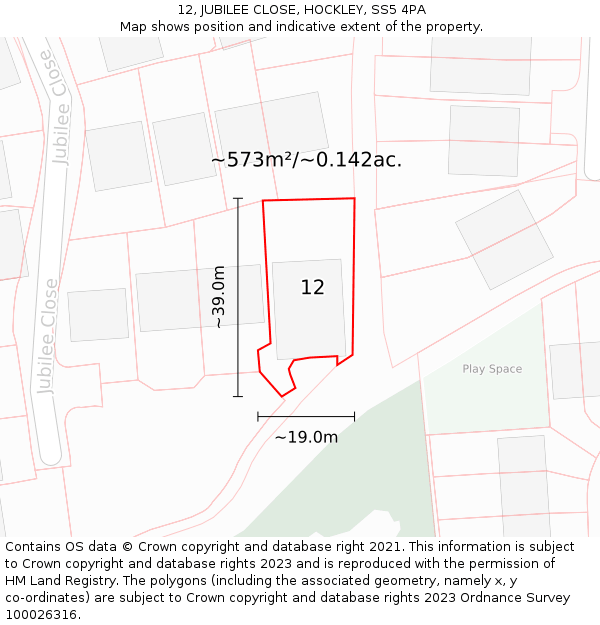 12, JUBILEE CLOSE, HOCKLEY, SS5 4PA: Plot and title map