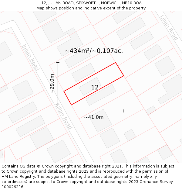 12, JULIAN ROAD, SPIXWORTH, NORWICH, NR10 3QA: Plot and title map