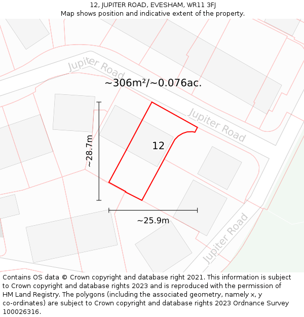 12, JUPITER ROAD, EVESHAM, WR11 3FJ: Plot and title map