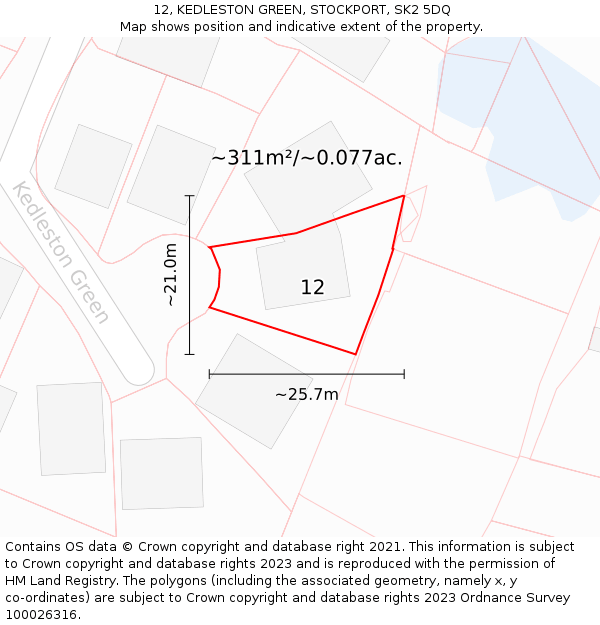 12, KEDLESTON GREEN, STOCKPORT, SK2 5DQ: Plot and title map