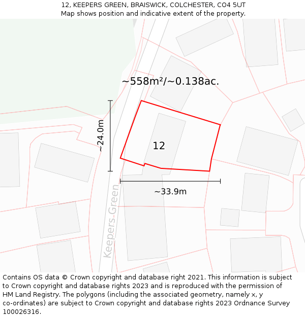 12, KEEPERS GREEN, BRAISWICK, COLCHESTER, CO4 5UT: Plot and title map