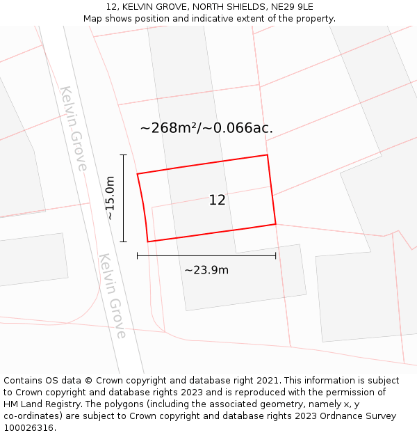 12, KELVIN GROVE, NORTH SHIELDS, NE29 9LE: Plot and title map