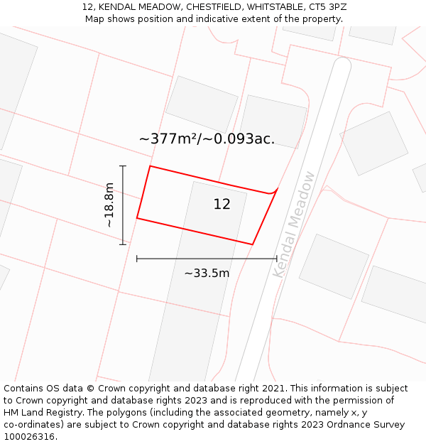 12, KENDAL MEADOW, CHESTFIELD, WHITSTABLE, CT5 3PZ: Plot and title map