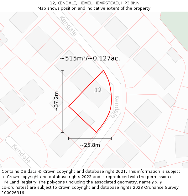 12, KENDALE, HEMEL HEMPSTEAD, HP3 8NN: Plot and title map