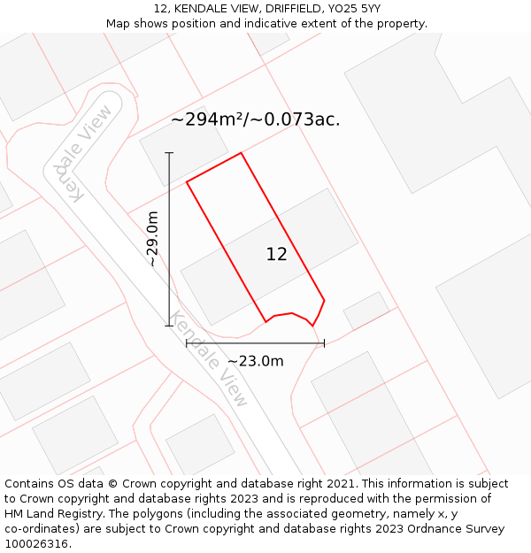 12, KENDALE VIEW, DRIFFIELD, YO25 5YY: Plot and title map